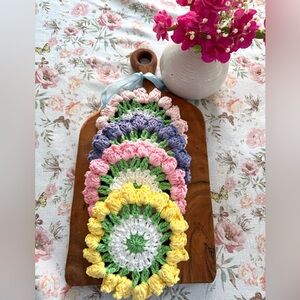 NWT Handmade Crochet Tulip Coasters Set of 4 Cotton Flower Table Decor 6x6"